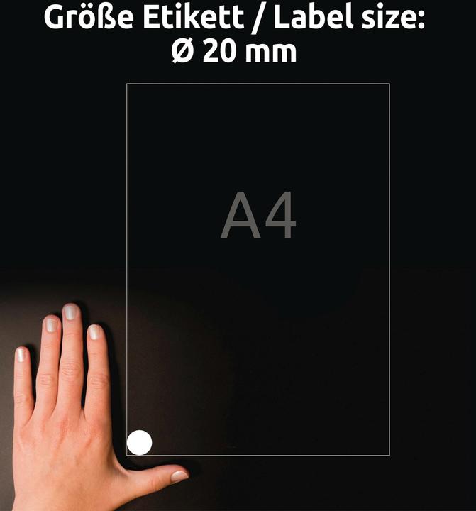 Productafbeelding Avery Zweckform identificatie-etiketten, diameter: 20 mm rond, permanente kleefstof, papier ongestreken
