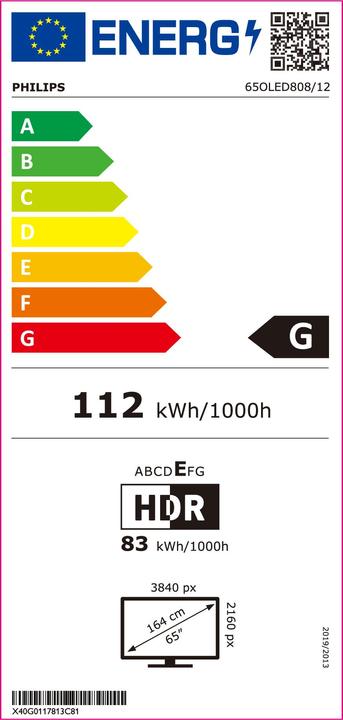Energy Label Philips 65OLED808/12 (65", OLED808, OLED, 4K, 2023)