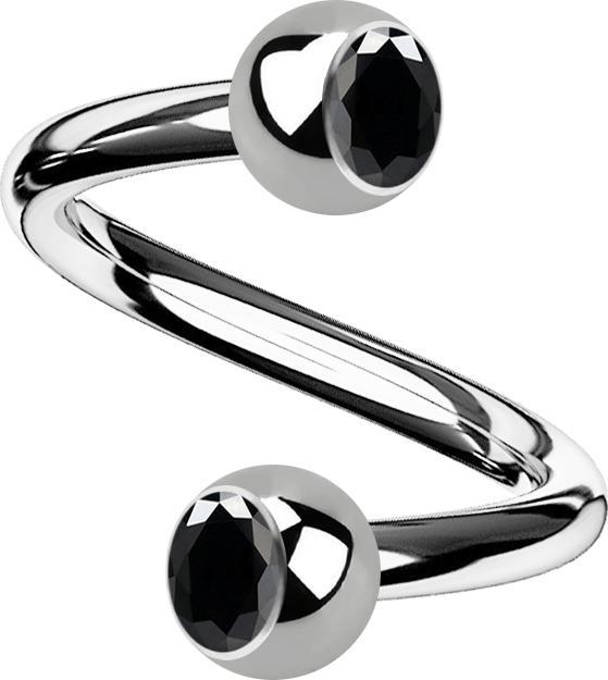 Star Piercing Micro Spirale silber mit zwei Kugeln Kristall schwarz (Titan G23, ohne Messing)