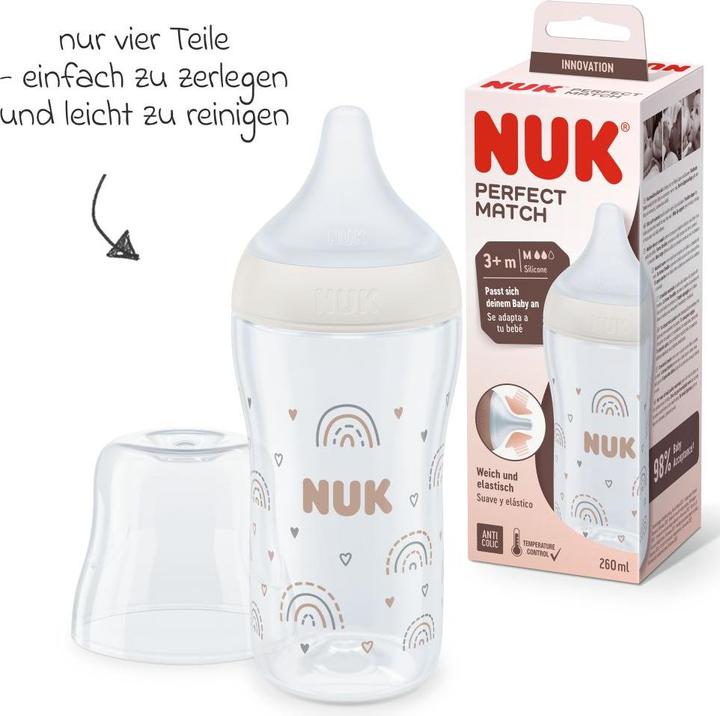 Produktbild NUK Babyflaschen PP-Flasche Perfect Match 260 ml + Silikon-Sauger (260 ml)