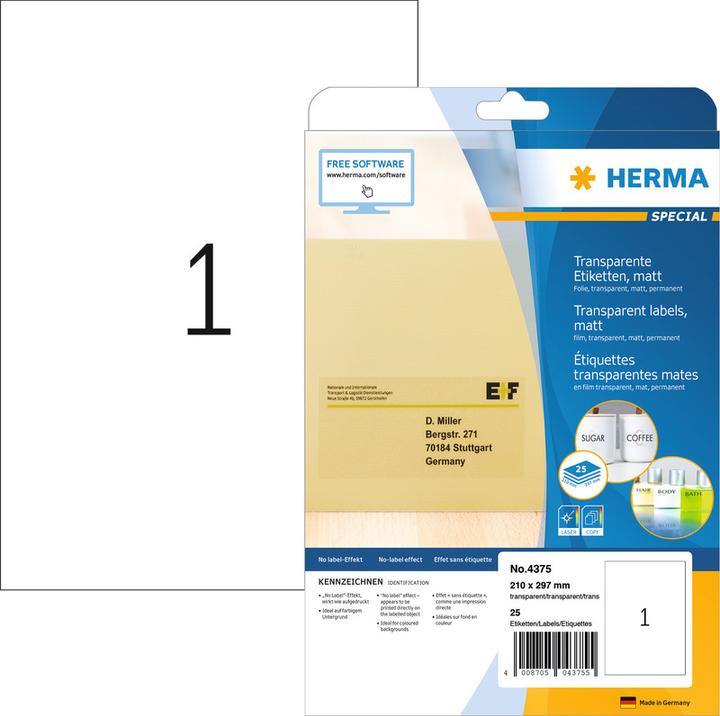 Immagine prodotto HERMA Etichette trasparenti per indirizzi A4