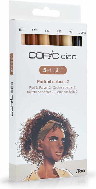 Actual product image Copic Marker ciao, 5+1 Set "Portrait 2 (Beige, Sand brown, Sepia, Brown, 0.30 mm, 6 x)