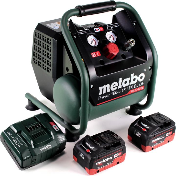 Immagine prodotto Metabo Power 160-5 18 LTX BL OF Compressore a batteria 18 V 8,0 bar Brushless + 2x pacco batteria LiHD 8,0 (5 l)