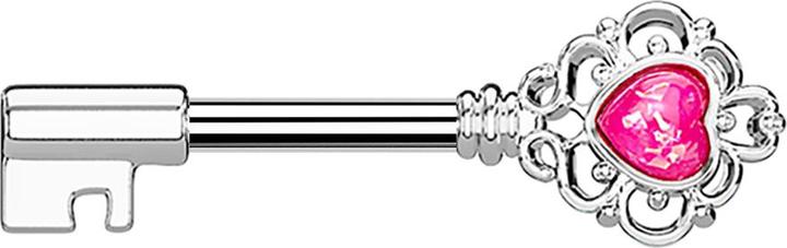 Produktbild Star Piercing Barbell Barbell silber Vintage Schlüssel mit Herzopal pink (Messing, Chirurgenstahl 316L)