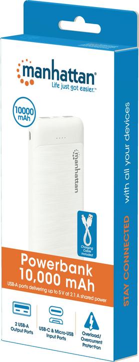 Produktbild Manhattan Powerbank 10000 mAh Weiss (10000 mAh, 5 W, 37 Wh)