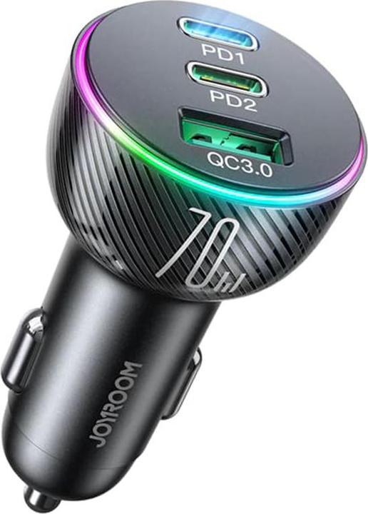 Joyroom Multi-Color PD Car Charger with USB-A+ 2 x USB-C 70W - Black