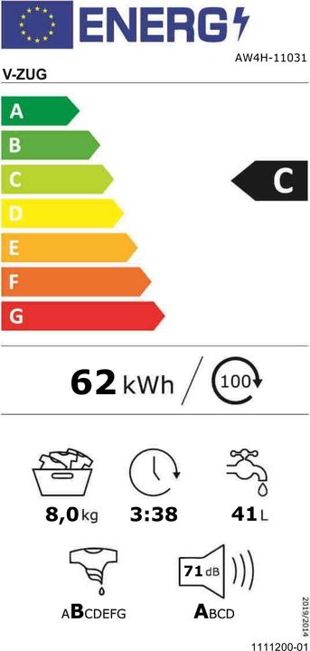 Etichetta energetica V-Zug AdorinaWash V400 (8 kg, A sinistra, Spina UE)