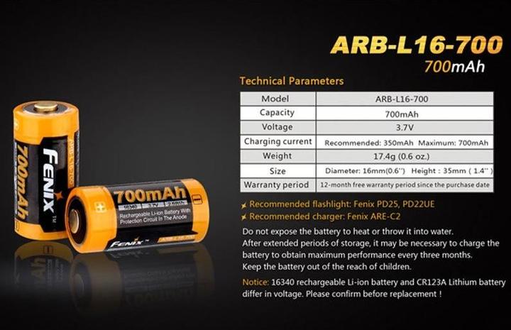 Actual product image Fenix Battery CR123 A