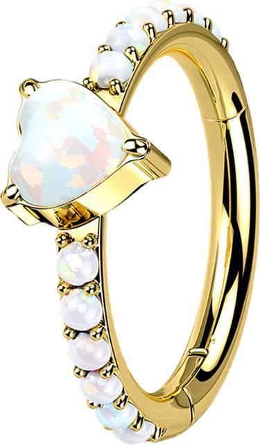 Actual product image Star Piercing Micro segment ring hinged gold plated side opals and heart (without brass, Titanium G23)