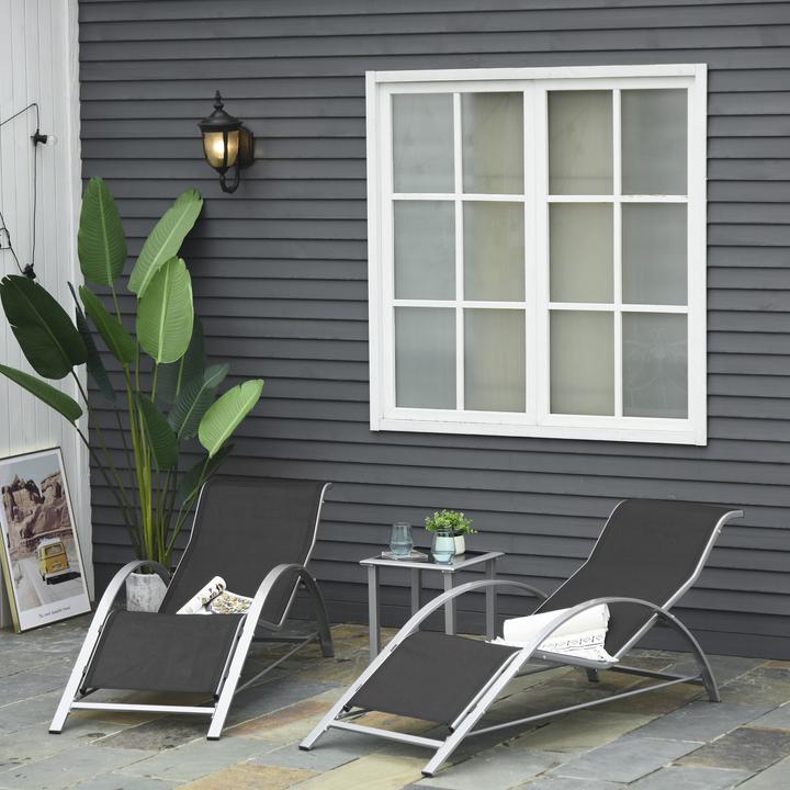 Image du produit Outsunny Lot de 2 chaises longues de jardin avec table (169 cm)