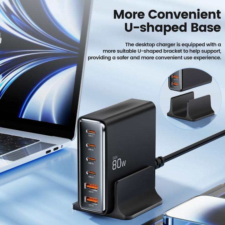 Produktbild Tech-Protect DC80W-GAN 6-PORT PD80W/QC3.0 Charging Station - Black (80 W)
