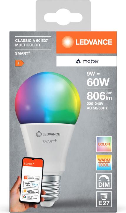 Produktbild Ledvance SMART+ MATTER CLASSIC A MULTICOLOR 9W 827...865 Multicolor E27 (E27, 9 W, 806 lm, 1 x, E)