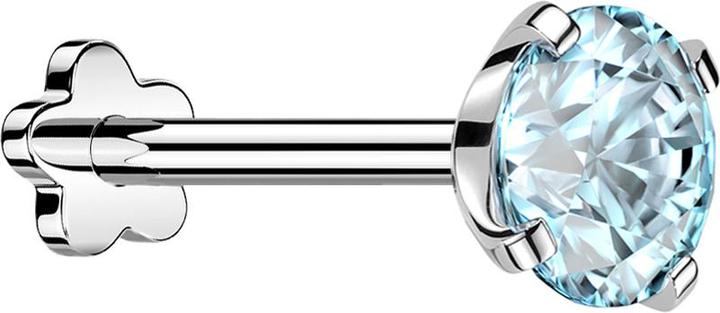 Produktbild Star Piercing Micro Threadless Labret Blume silber mit Kristall aqua gefasst (Titan G23, ohne Messing)
