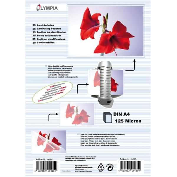 Actual product image Olympia Laminating foils (A4, 25 Piece, 125 µm)