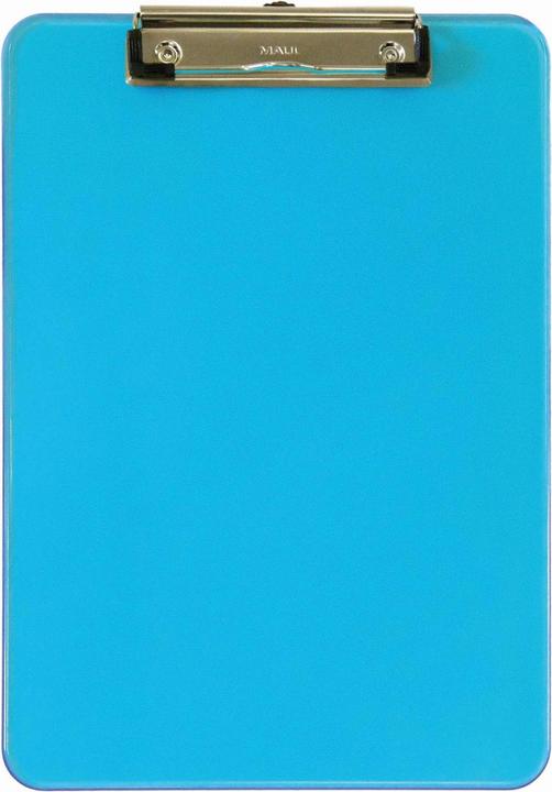 Maul Appunti al neon, DIN A4, plastica blu trasparente, piatto, terminale a clip nichelato (22,6 x 31,8 cm)