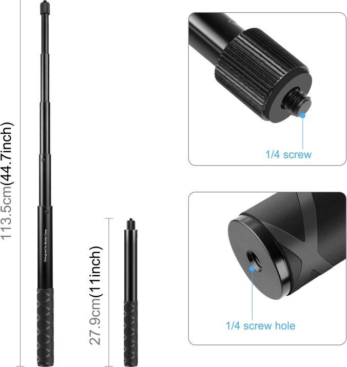 Immagine prodotto Puluz Monopiede Selfie Stick in metallo da 110 cm con base adattatore invisibile e vite per Insta360 One