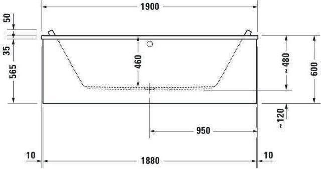 Actual product image Duravit Rectangular bathtub STARCK 2 back slopes 1900x900mm white (316 l, 190 cm, 90 cm)