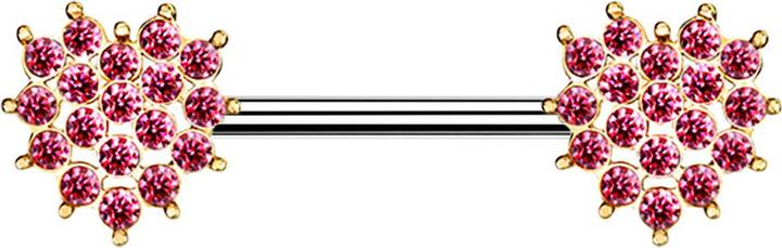 Star Piercing Barbell rosegold Kristall gepflastertes Herz pink (Messing, Chirurgenstahl 316L)