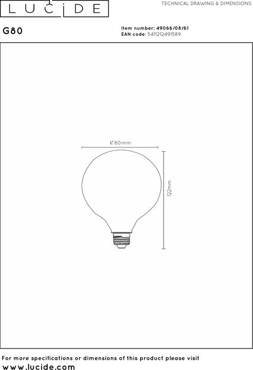 Actual product image Lucide E27 (E27, 8 W, 1080 lm, 1 x, D)