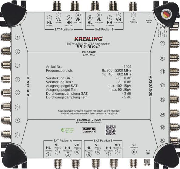 Image du produit Kreiling Tech. Commutateur multiple cascadable 16+1 entrées, 16 sorties. KR 9-16 K-III (11405) (Multi commutateur)