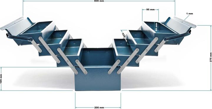 Actual product image Wiltec Tool Box with 7 Compartments Made of Cold Rolled Steel 530 x 200 x 250 mm