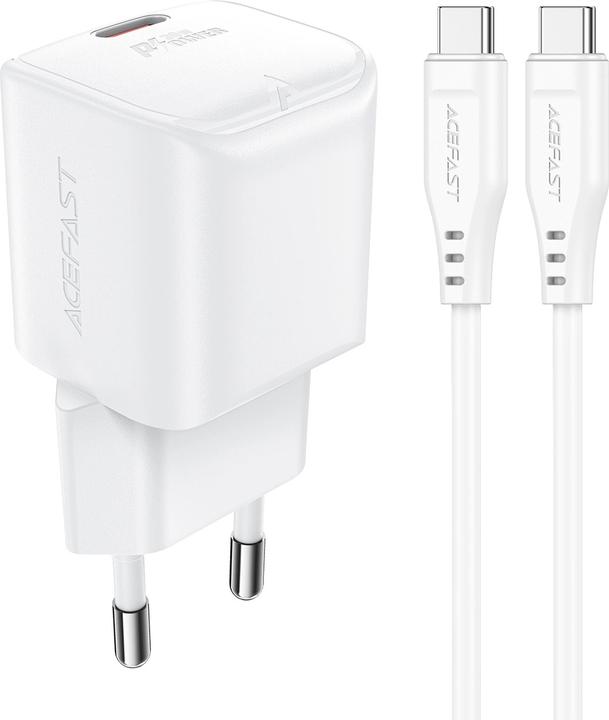 Actual product image Acefast A77 Mini PD 30W GaN wall charger + USB-C cable - white (30 W)