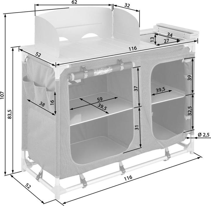 Actual product image tectake Camping Kitchen 116x52x107cm