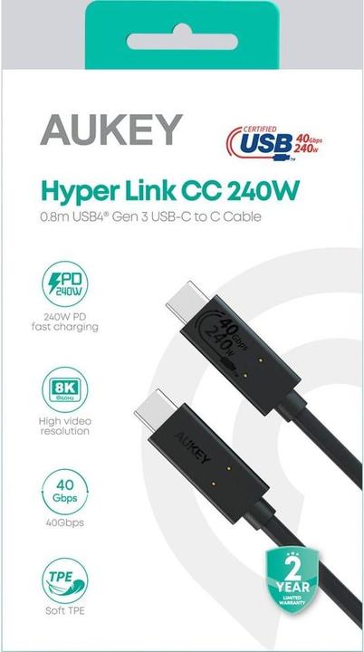 Produktbild Aukey USB C — USB C (0.80 m, USB 4.0, 240 W)