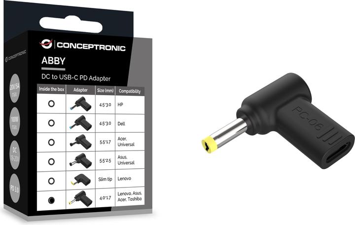 Produktbild Conceptronic Adapter USB-C -> DC, Toshiba 4.0x1.7mm 18-20V