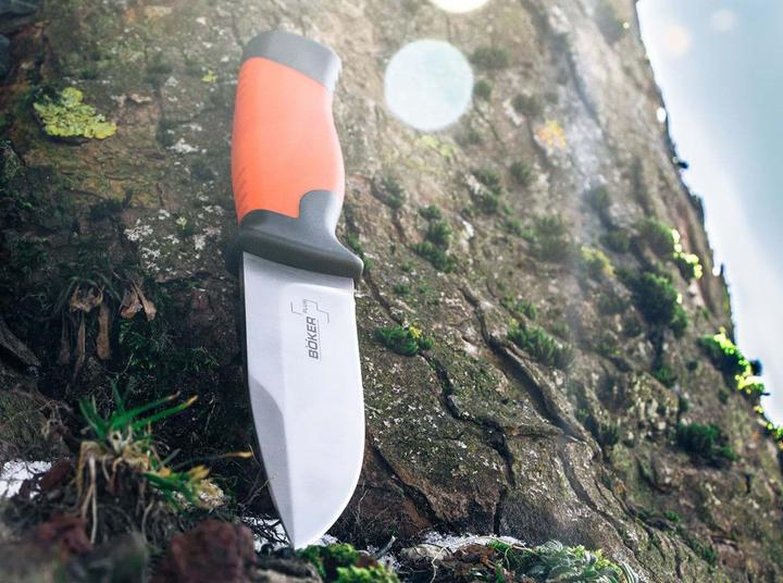 Actual product image Böker Plus 02BO014 Outdoorsman XL Fixed blade knife made of 12C27 steel and rubber in the colour orange. (11.30 cm)