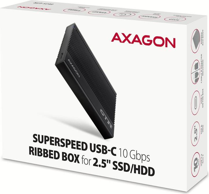 Immagine prodotto Axagon EE25-GTR Custodia per disco rigido esterno USB-C 3.2 Gen 2 - SATA 6G, 2,5", ondulato - nero (2.5")