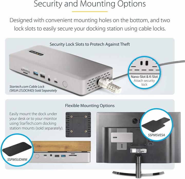 Immagine prodotto StarTech com 132UE-TB4USB4DOCK, Cablato, Thunderbolt 4, 98 W, 3,5 mm, 10,100,1000,2500 Mbit/s, 2.5GB (Thunderbolt, 7 Porti)