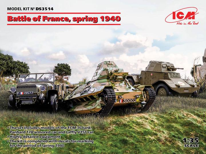 Actual product image ICM Battle of France, spring 1940 (Panhard 178 AMD-35,FCM 36,Laffly V15T)
