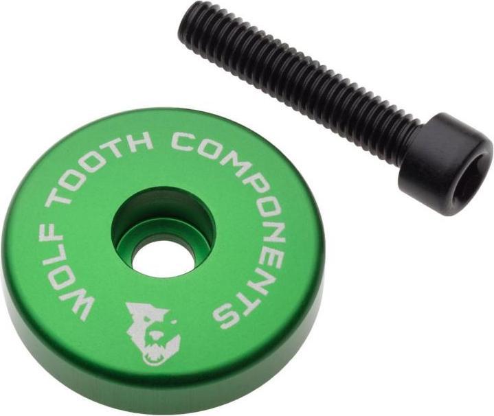Actual product image Wolf Tooth Ultralight Stem Cap, integrated 5mm Spacer, 1 1/8", green