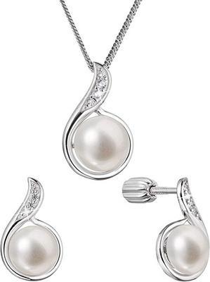 Produktbild Evolution Group Silver jewelry set with zircons and real pearls 29050.1B (earrings. chain.