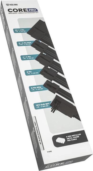 Produktbild Kolink Core Pro Braided Cable Extension Kit 12V-2x6 Typ 2 - Jet Black/Gunmetal Grey (0.60 m)