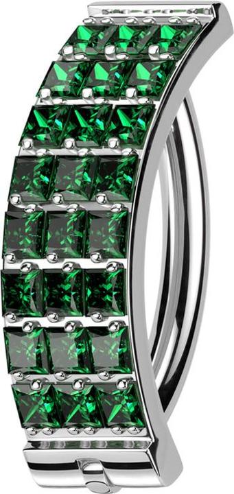 Immagine prodotto Star Piercing Scudo in argento con cerniera a banana tre file di cristalli quadrati verdi (Titanio G23, senza ottone)