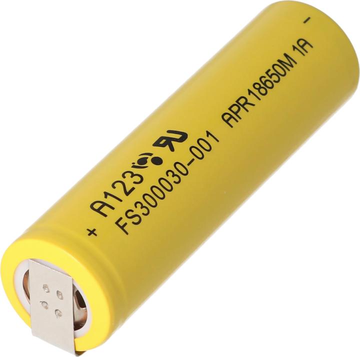 Image du produit A123 Systems A123 APR18650M-A1 1100mAh 3,2V - 3,3V LiFePo4 Akku mit Lötfahne U-Form (1 pcs, 1100 mAh)