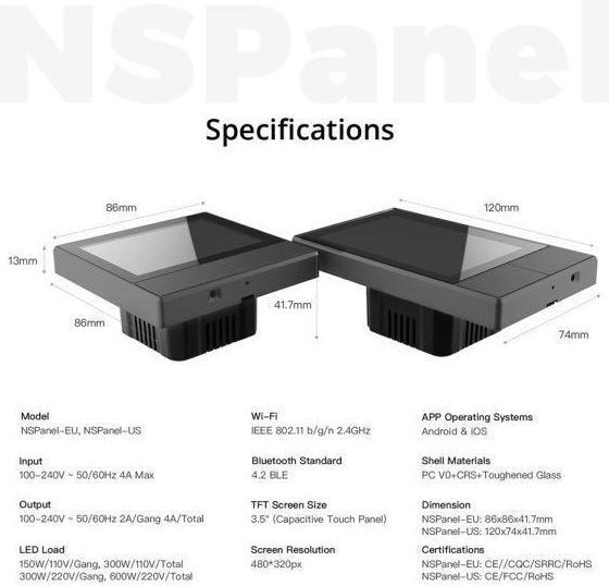 Actual product image Sonoff NSPanel Smart WiFi Wall Switch with LED Control Panel, Thermostat and Switch Functions
