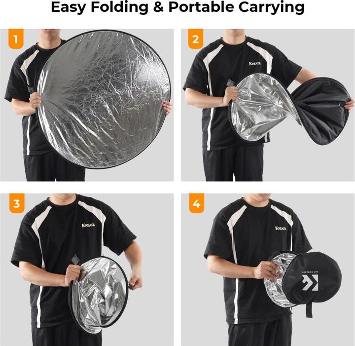 Produktbild K&F Concept 5 in 1 Circular Photography Reflector 56cm Gold Sliver Black White Translucent Panel Five Ligth Effe