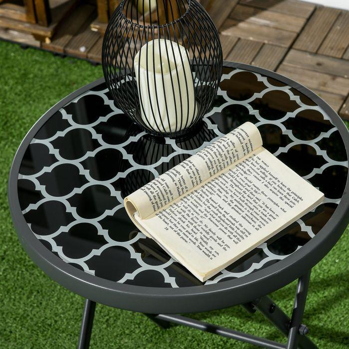 Immagine prodotto Swisshandel24 Tavolino pieghevole, tavolo pieghevole da esterno, tavolo da giardino con piano in vetro temperato (45 cm)