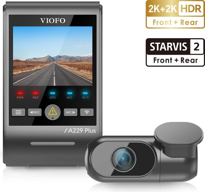 Produktbild Viofo A229 Plus 2CH - Dual dashcam (Eingebautes Mikrofon, GPS-Empfänger, Eingebautes Display, Bluetooth, Beschleunigungssensor, Nachtsicht, 2K)