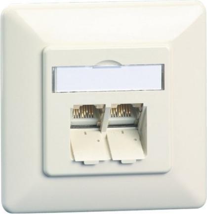 Produktbild Metz Connect Netzwerk-Anschlussdose Einbaueinsatz mit Zentralplatte und Rahmen CAT 6A 2 Anschlüsse