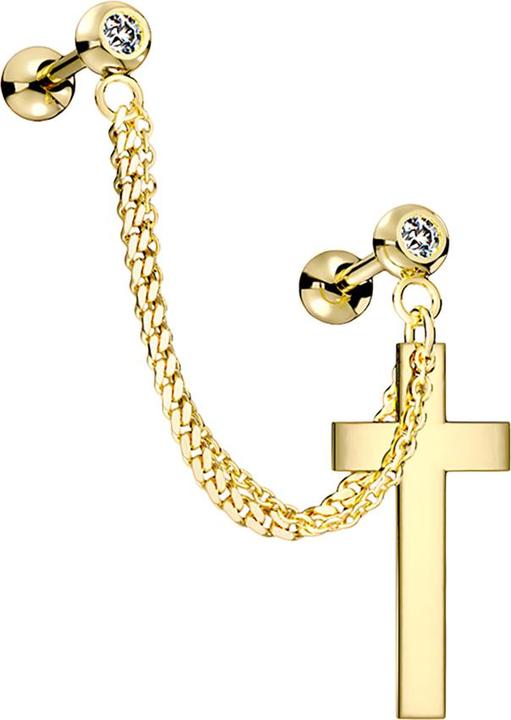 Actual product image Star Piercing Micro Barbell vergoldet Anhänger Kette und Kreuz (Surgical steel 316L, Brass)