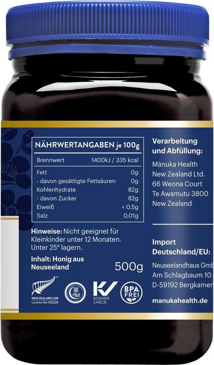 Nährwerte und Zutaten Manuka Health MGO 100+ (500 g)