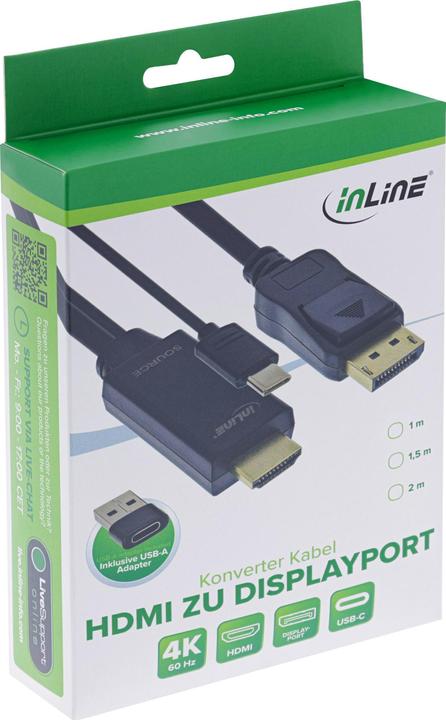 Produktbild InLine HDMI zu DisplayPort Konverter Kabel, 4K/60Hz, schwarz, 1m (1.50 m)