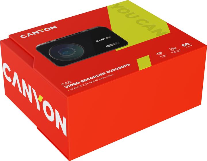 Immagine prodotto Canyon DVR25GPS, 3.0&amp#039&amp#039 IPS (640x360), touch screen, WQHD 2.5K 2560x1440@60fps, NTK96670, 5 (Display integrato, WiFi, Ricevitore GPS, 2.5K)