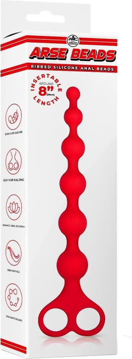 Actual product image NMC 8 inch ribbed silicone anal beads red