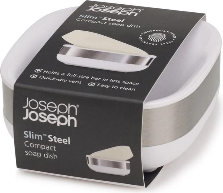 Actual product image Joseph Joseph 70533 Bathroom Slim Compact Steel Soap Dish- White/Steel