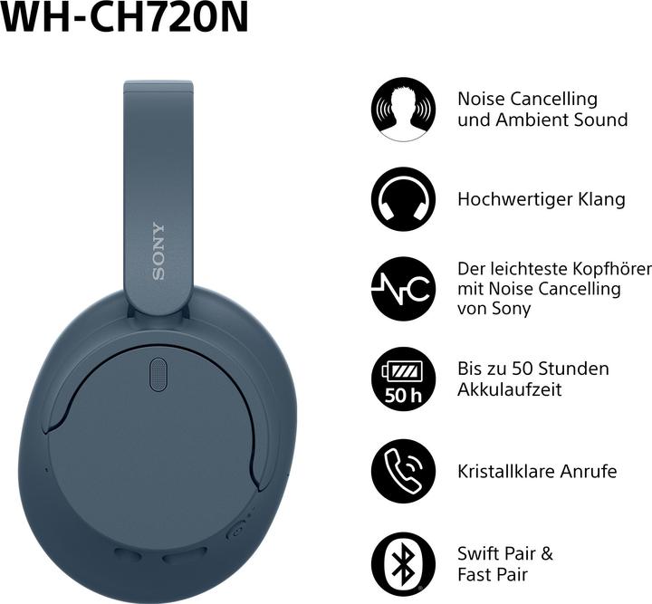 Produktbild Sony WH-CH720N (NC, 35 h, Kabellos, Kabelgebunden)
